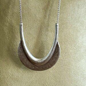 Lucky Brand Silver Tone Crescent Pendant Necklace with Sliding Adjustment
